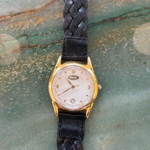 Fossil Gold-Tone Case Wristwatch with Black Braided Strap VT-2412